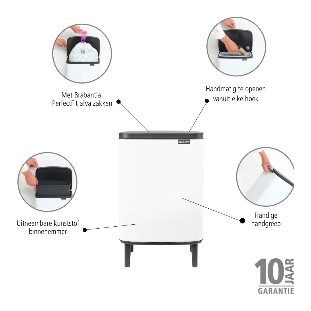 Brabantia Bo Hi Afvalemmer 12 L - White 4 Brabantia Bo Hi Afvalemmer 12 L - White - Afbeelding 4